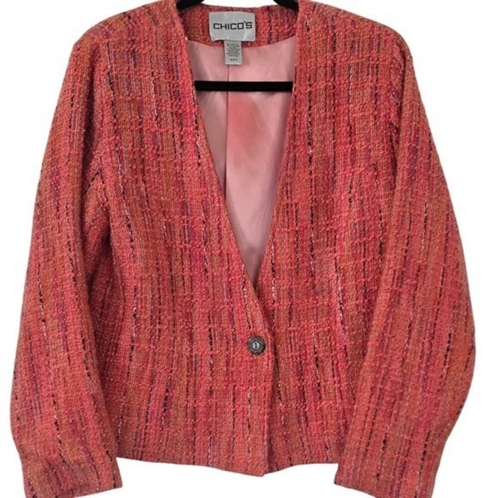 Chico's Tweed Blazer Jacket Women Size‎ XSmall Coral Pink